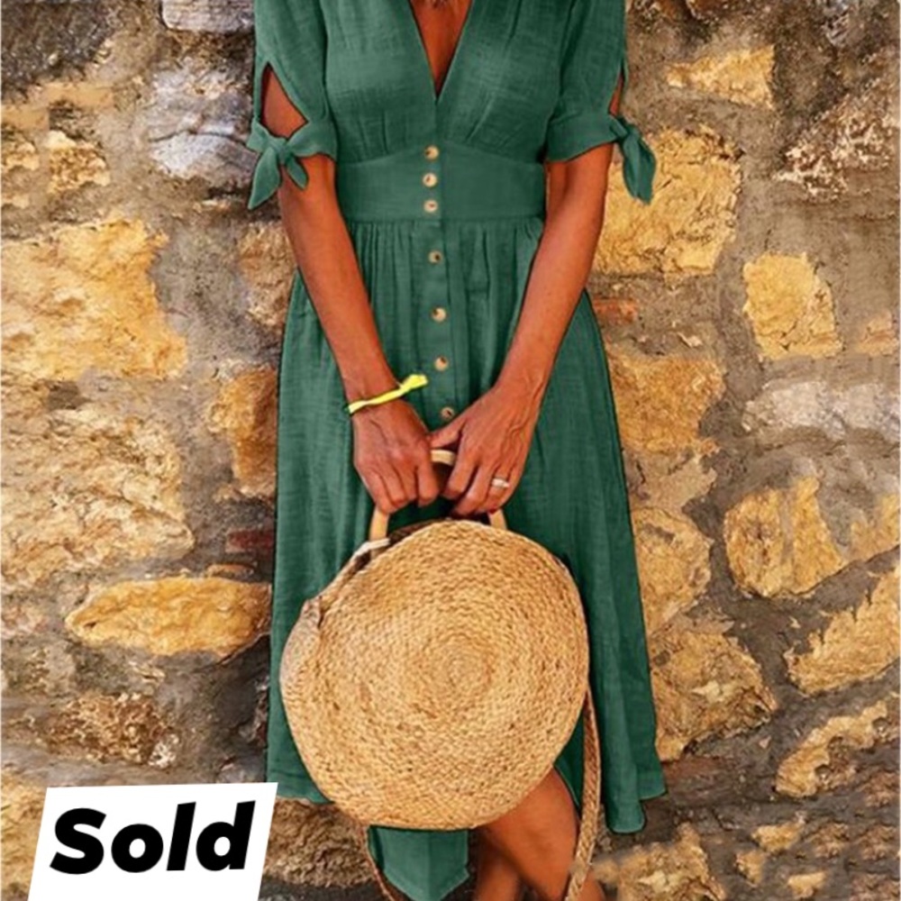 Green button up long dress